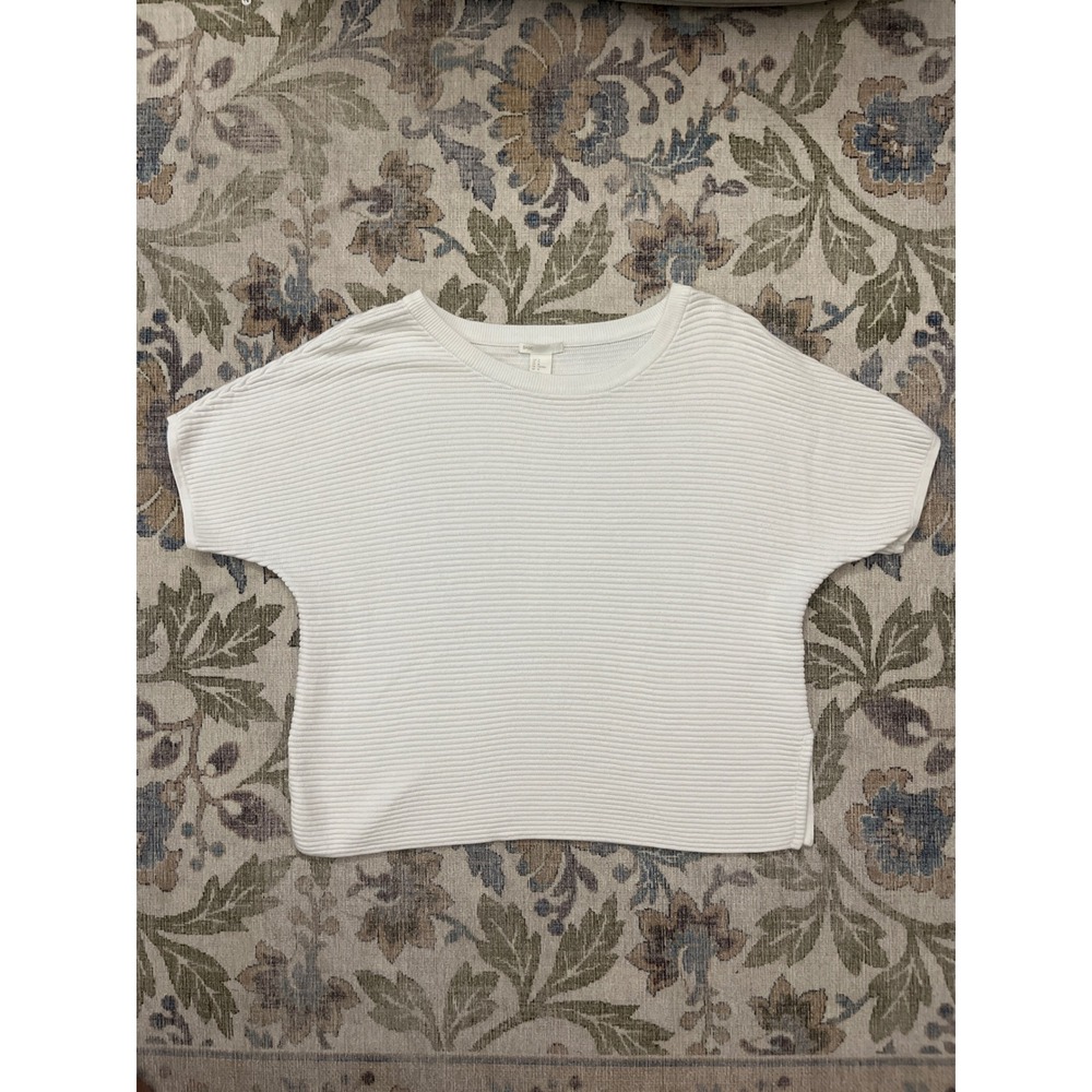 H&M Ribbed Knit Top Womens Medium White Excellent Short Sleeve Crew Neck Boxy